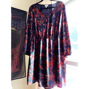 Ava Viv // Long Sleeve Floral Dress // Blue & Red